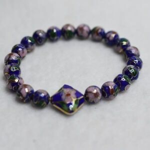 Vintage Stella Pace Multi Color Enamel  Flower Gold Tone Stretch Boho Bracelet